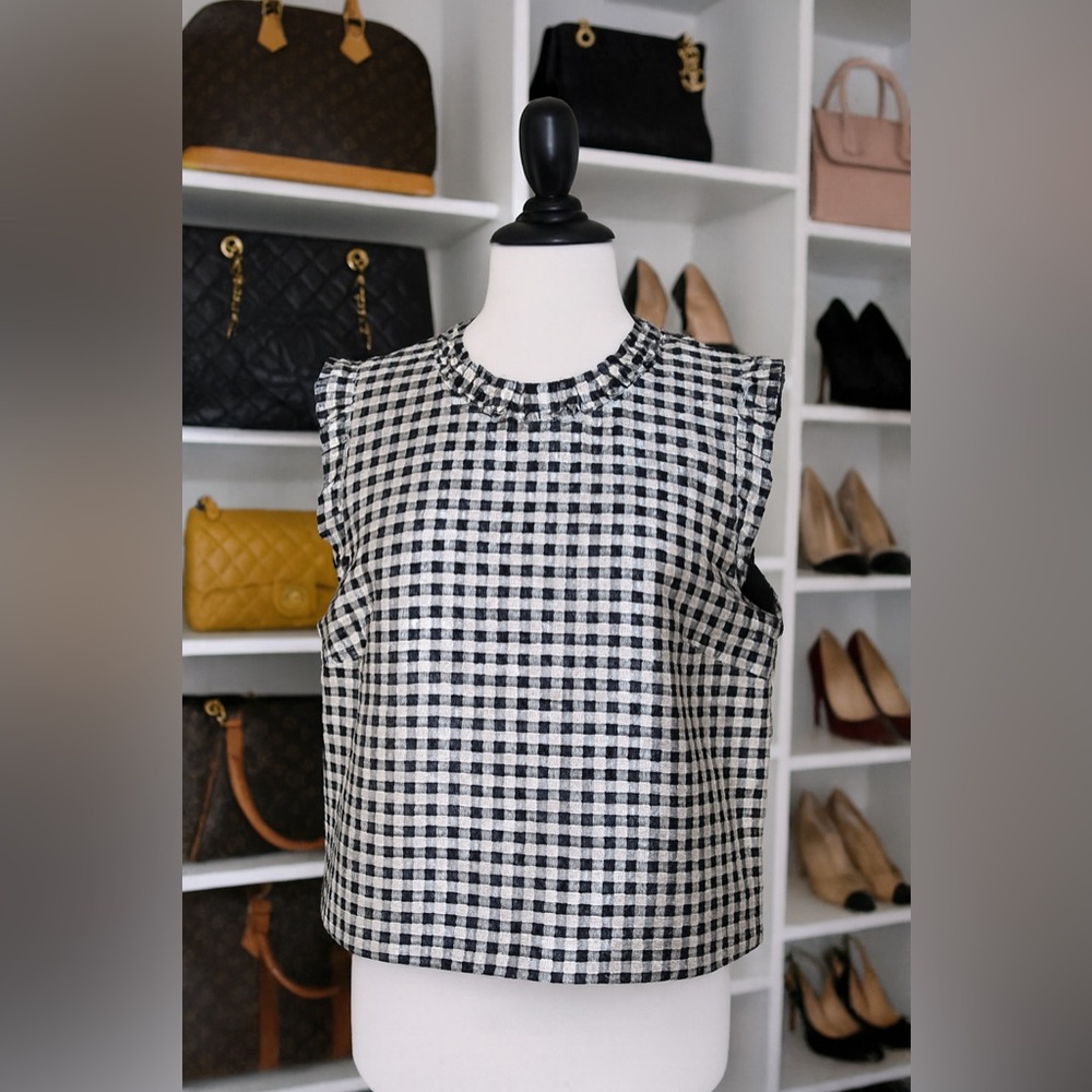 J Crew Gingham Black and White top  NWT